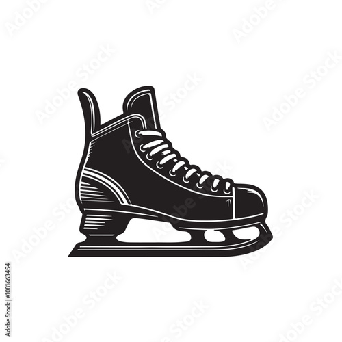 Hockey skate vector silhouette black and white. Ice skate silhouette. Skate logo, icon vector design.