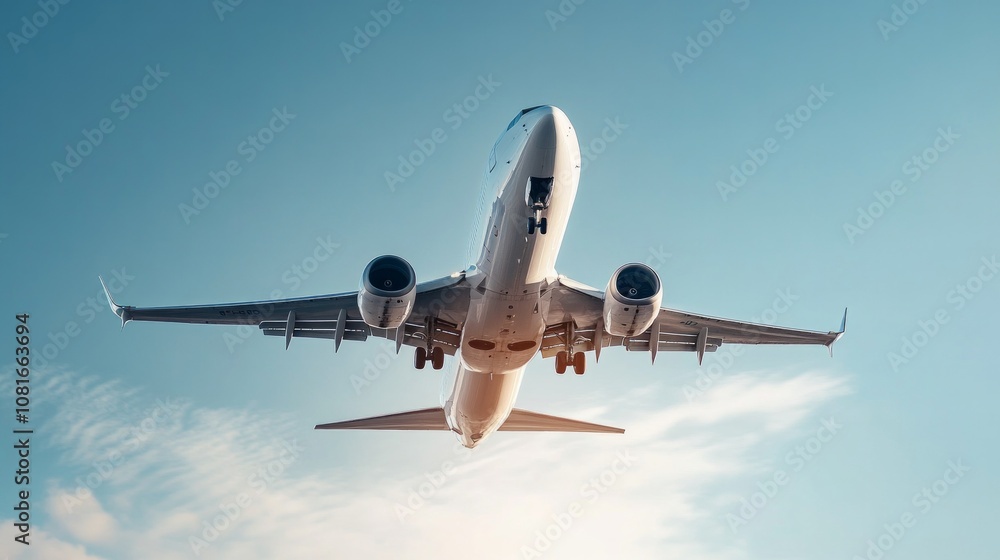 Obraz premium A white airplane is flying in the sky
