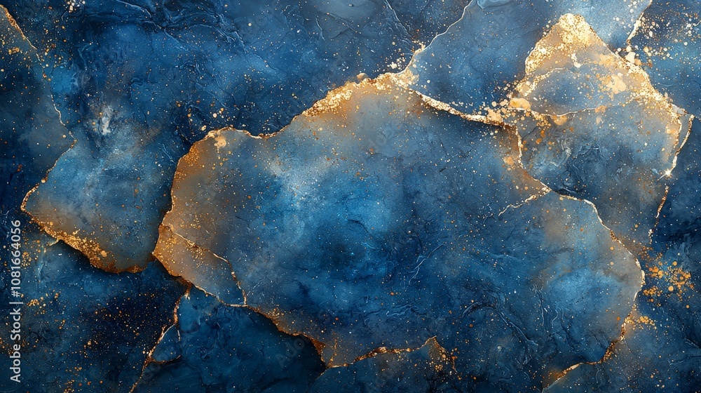 Abstract blue and gold textured background resembling a marbled surface. Abstract blue and gold textured background resembling a marbled surface.