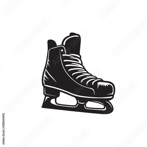 Hockey skate vector silhouette black and white. Ice skate silhouette. Skate logo, icon vector design.