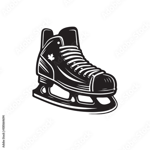 Hockey skate vector silhouette black and white. Ice skate silhouette. Skate logo, icon vector design.