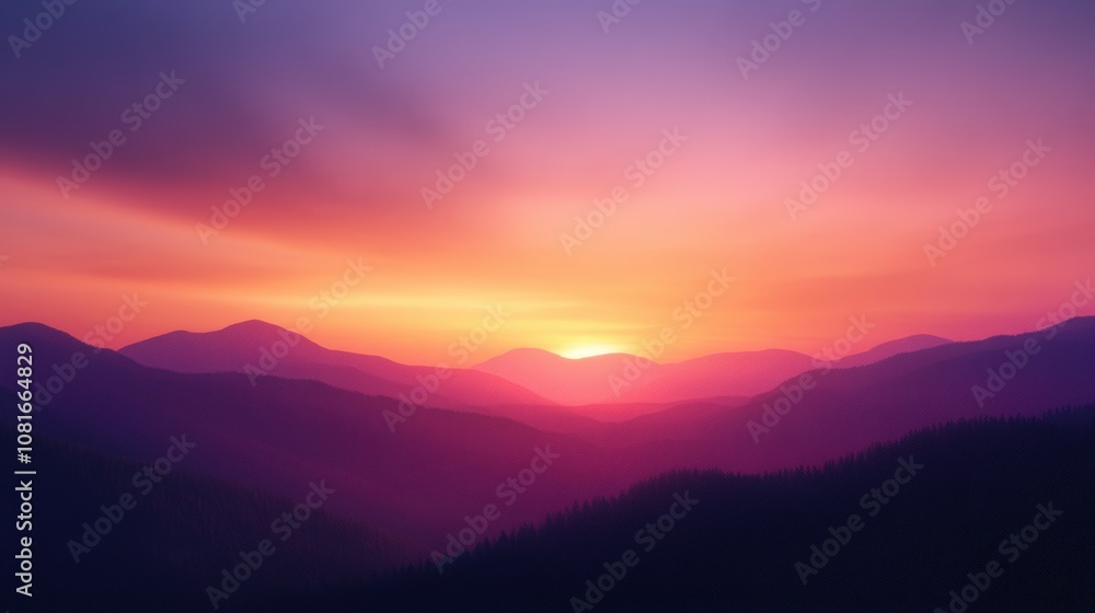 Obraz premium A breathtaking sunset over rolling mountains, casting vibrant colors across the sky.