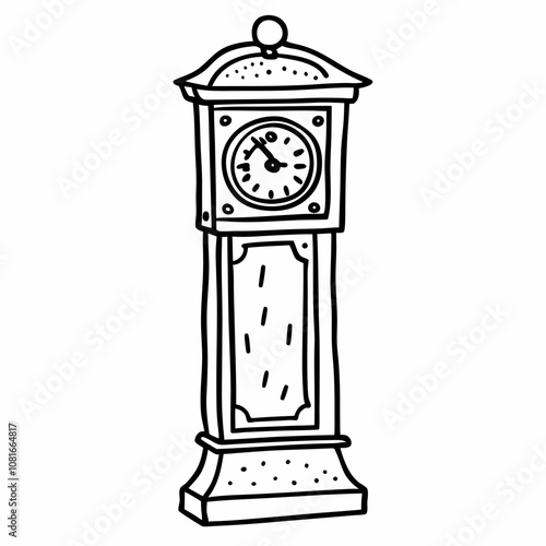 Hand Drawn Grandfather Clock Vector Illustration in Black and White