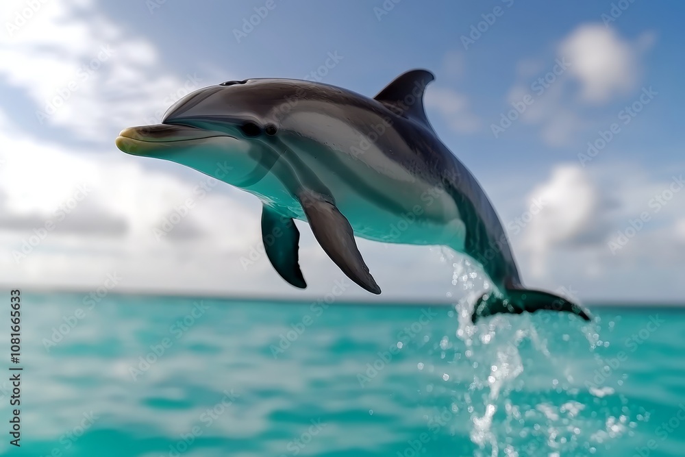 Fototapeta premium A dolphin jumping out of the water in the ocean
