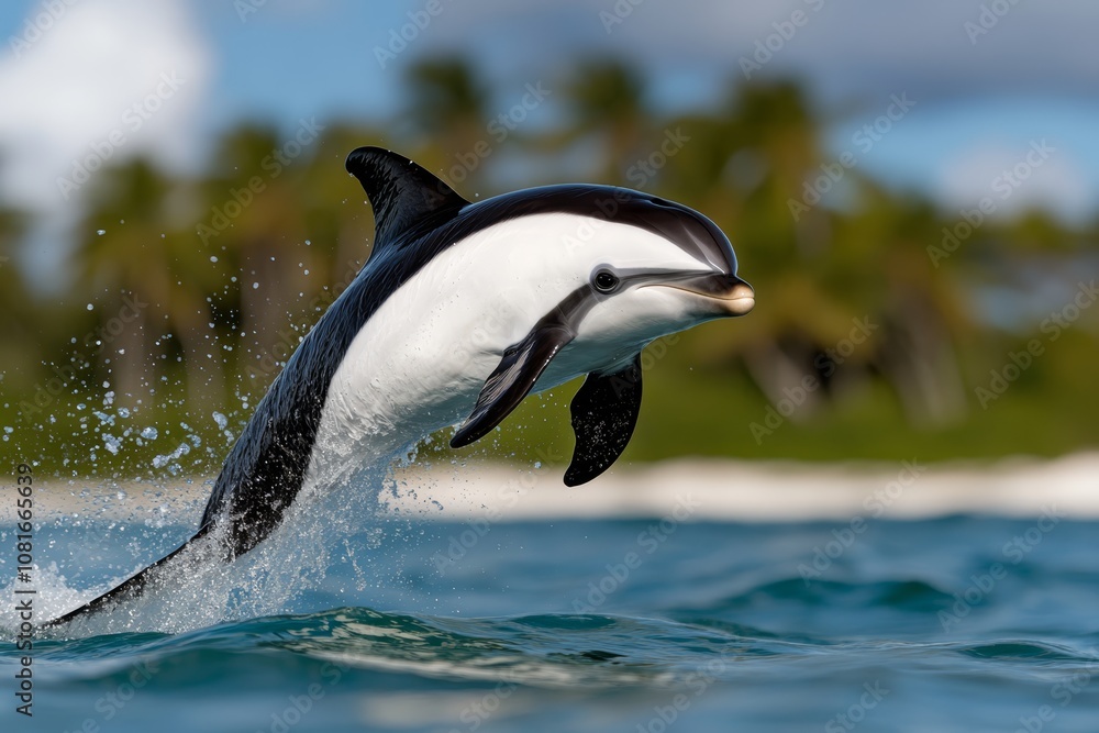 Obraz premium A dolphin jumping out of the water in the ocean