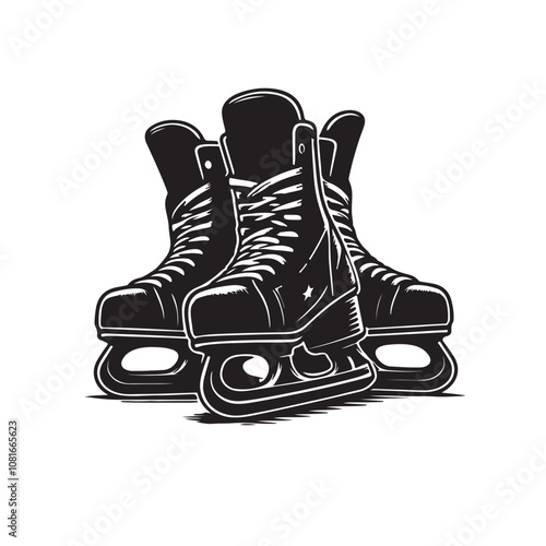 Hockey skate vector silhouette black and white. Ice skate silhouette. Skate logo, icon vector design.