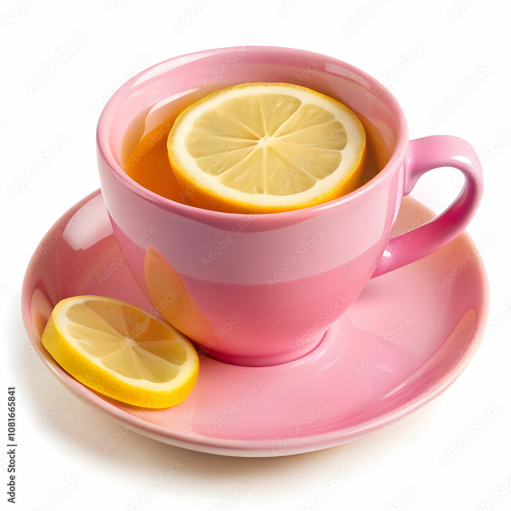 Lemon Tea in White Cup with Fresh Lemon Slice Lemon Tea in White Cup with Fresh Lemon Slice