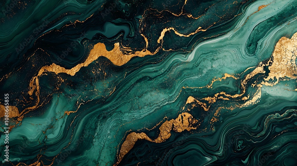 Polished green marble with gold veins. Abstract background texture Polished green marble with gold veins. Abstract background texture