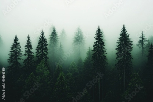 Misty forest exploration remote location nature scene tranquil environment aerial view serene wilderness