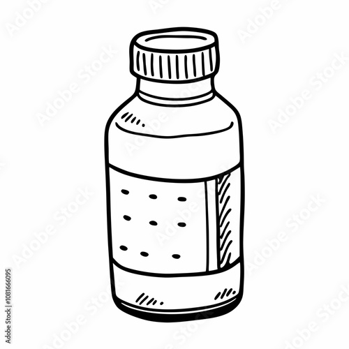 Hand Drawn Medicine Bottle Vector Illustration in Black and White