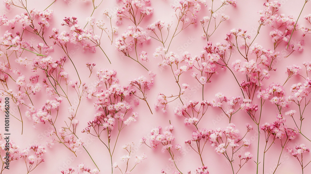 Delicate pink flowers arranged beautifully on a light pink background for creative design Delicate pink flowers arranged beautifully on a light pink background for creative design