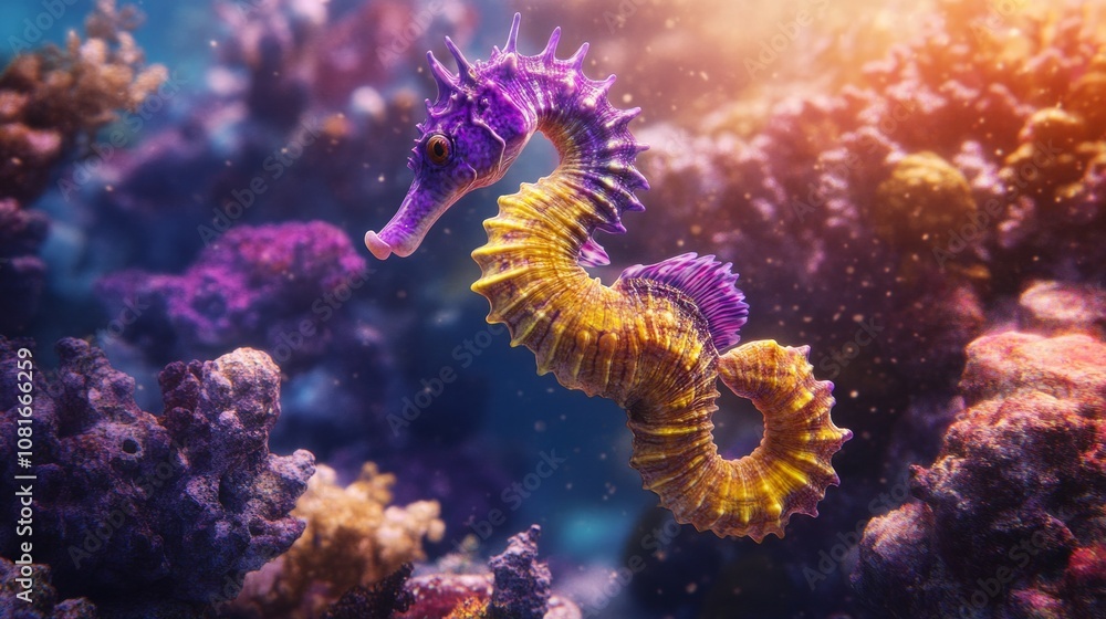 A purple and yellow sea creature is swimming in the ocean A purple and yellow sea creature is swimming in the ocean