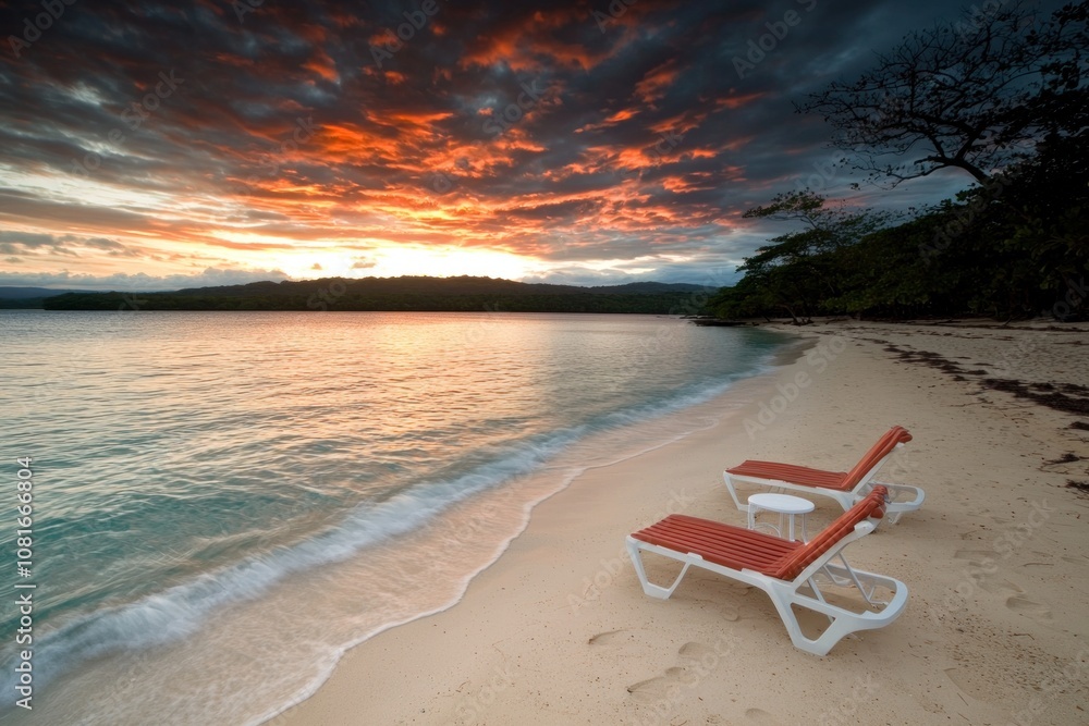 Relaxing sunset on the beach tropical location scenic photograph calm waters wide angle nature's beauty Relaxing sunset on the beach tropical location scenic photograph calm waters wide angle nature's beauty