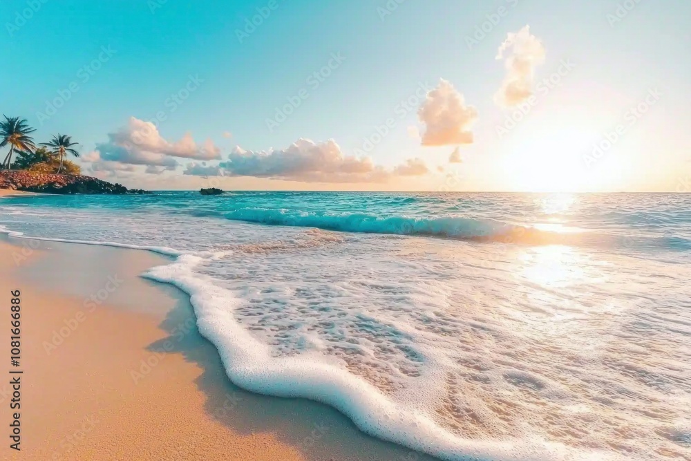 Obraz premium Sunset waves action beach location nature content tropical environment serene viewpoint tranquility concept