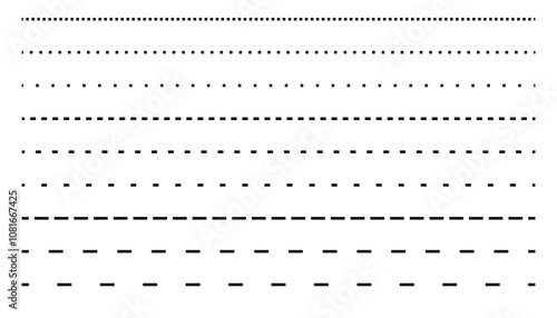 Set of dashed lines collection. different types of dashed lines. black dashed line set collection isolated on white background. collection of lines for notebook pages. sewing cutting kit