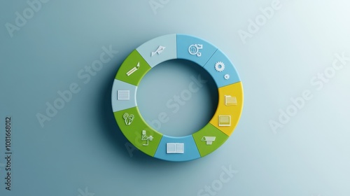 Colorful circular infographic with various icons representing different business or technology concepts