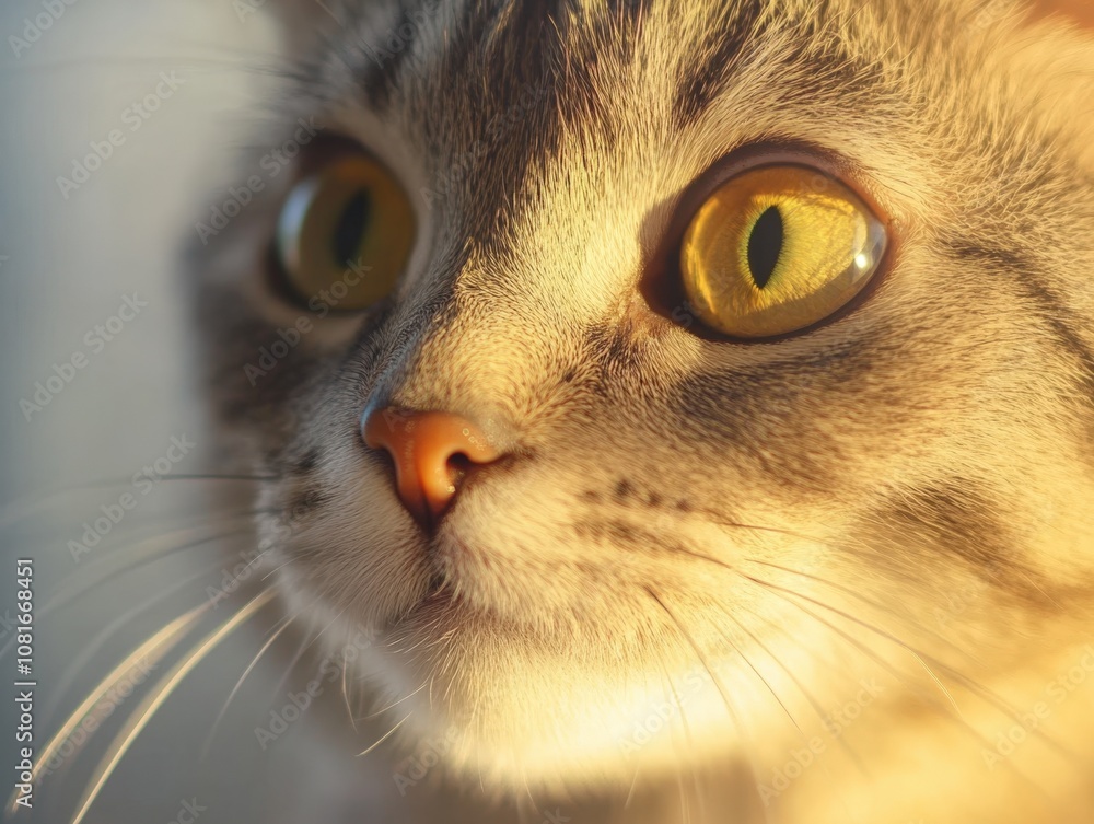 Closeup of a cat's face with intense yellow eyes Closeup of a cat's face with intense yellow eyes