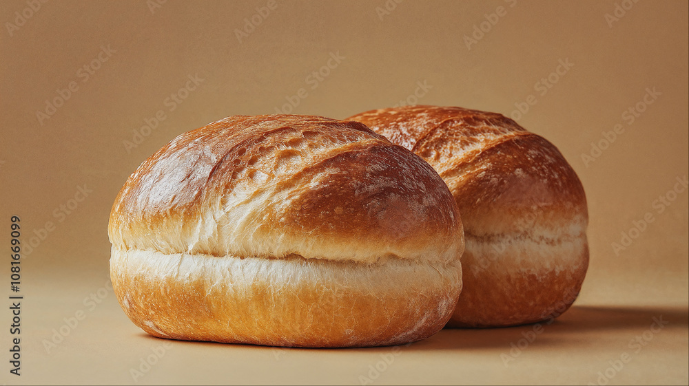 Fresh artisan bread rolls with golden brown crust, Professional bakery loaves on minimal background Fresh artisan bread rolls with golden brown crust, Professional bakery loaves on minimal background