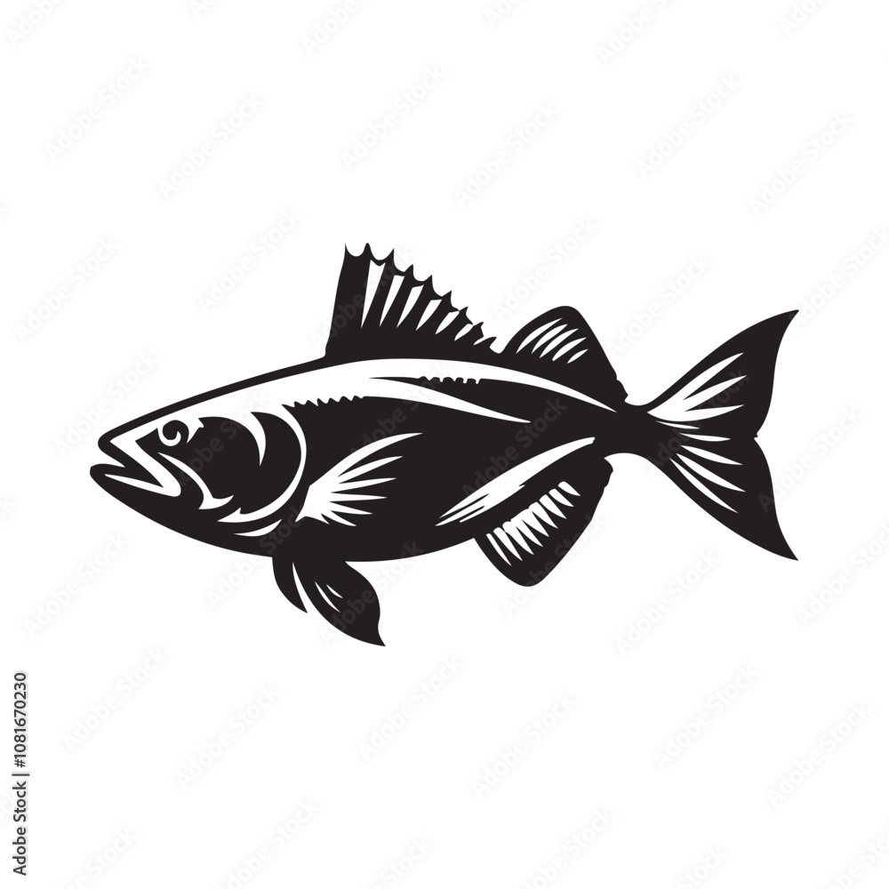 Fototapeta premium Cod fish silhouette vector illustration, Cod vector isolated on white background