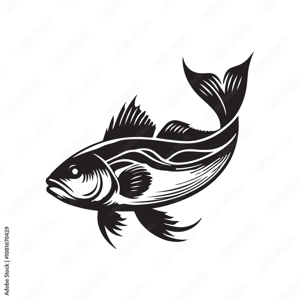 Fototapeta premium Cod fish silhouette vector illustration, Cod vector isolated on white background