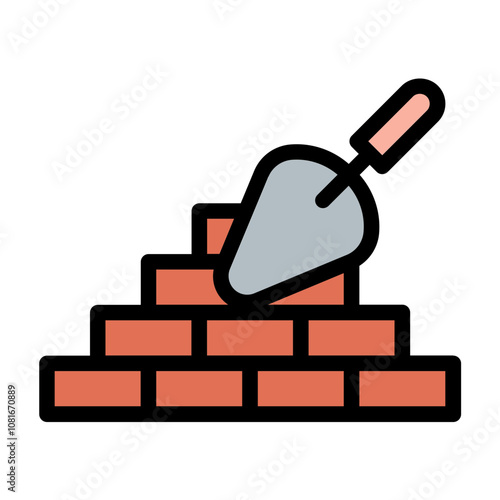 Brickwall Icon Solid Structure in Flat Line Color Style