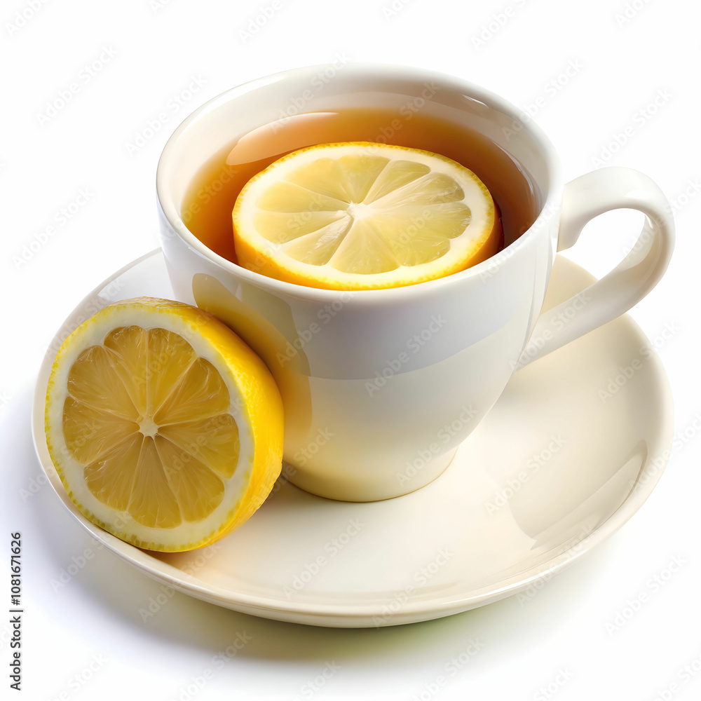 Lemon Tea in White Cup with Fresh Lemon Slice Lemon Tea in White Cup with Fresh Lemon Slice