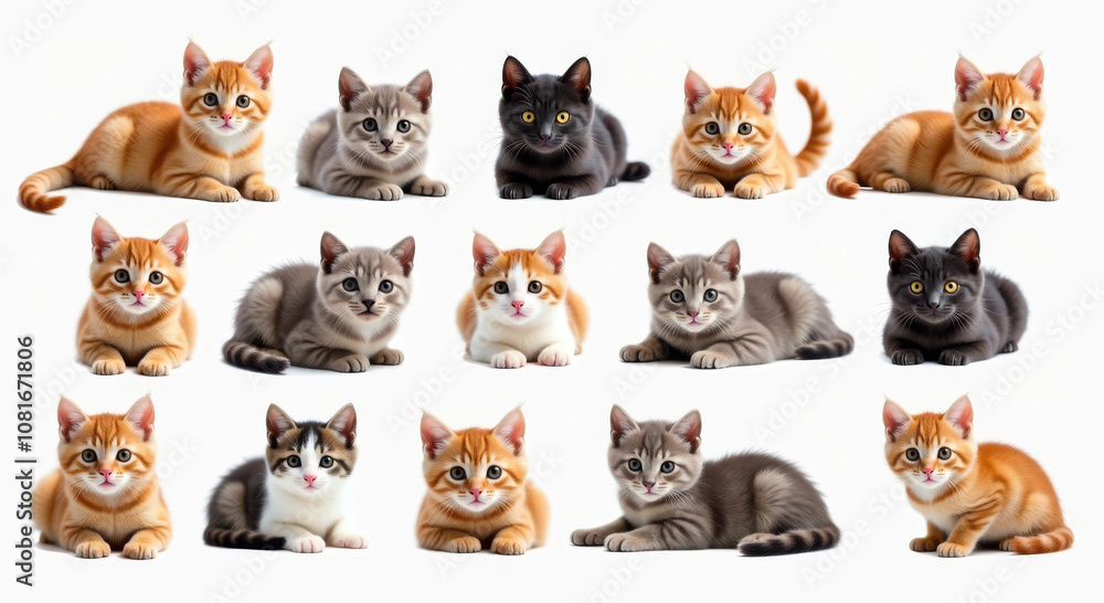 Fototapeta premium Adorable Kittens Collection Illustrating Diverse Cute Cat Breeds, Perfect for Pet-Themed Designs and Animal Enthusiasts