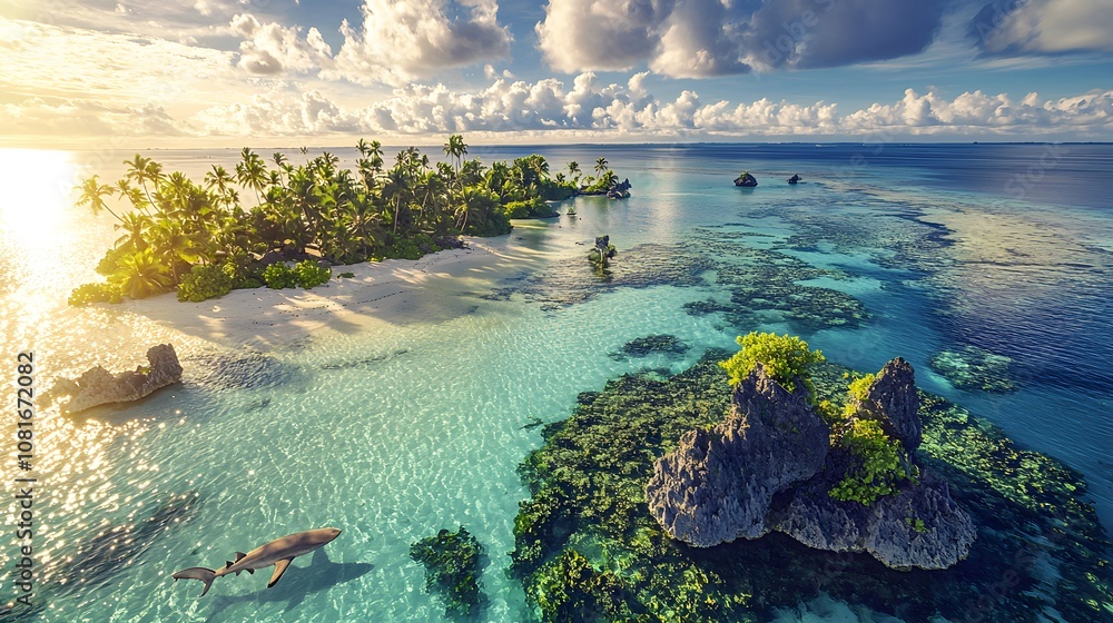 Vibrant Coral Atoll with Shallow Lagoon Vibrant Coral Atoll with Shallow Lagoon