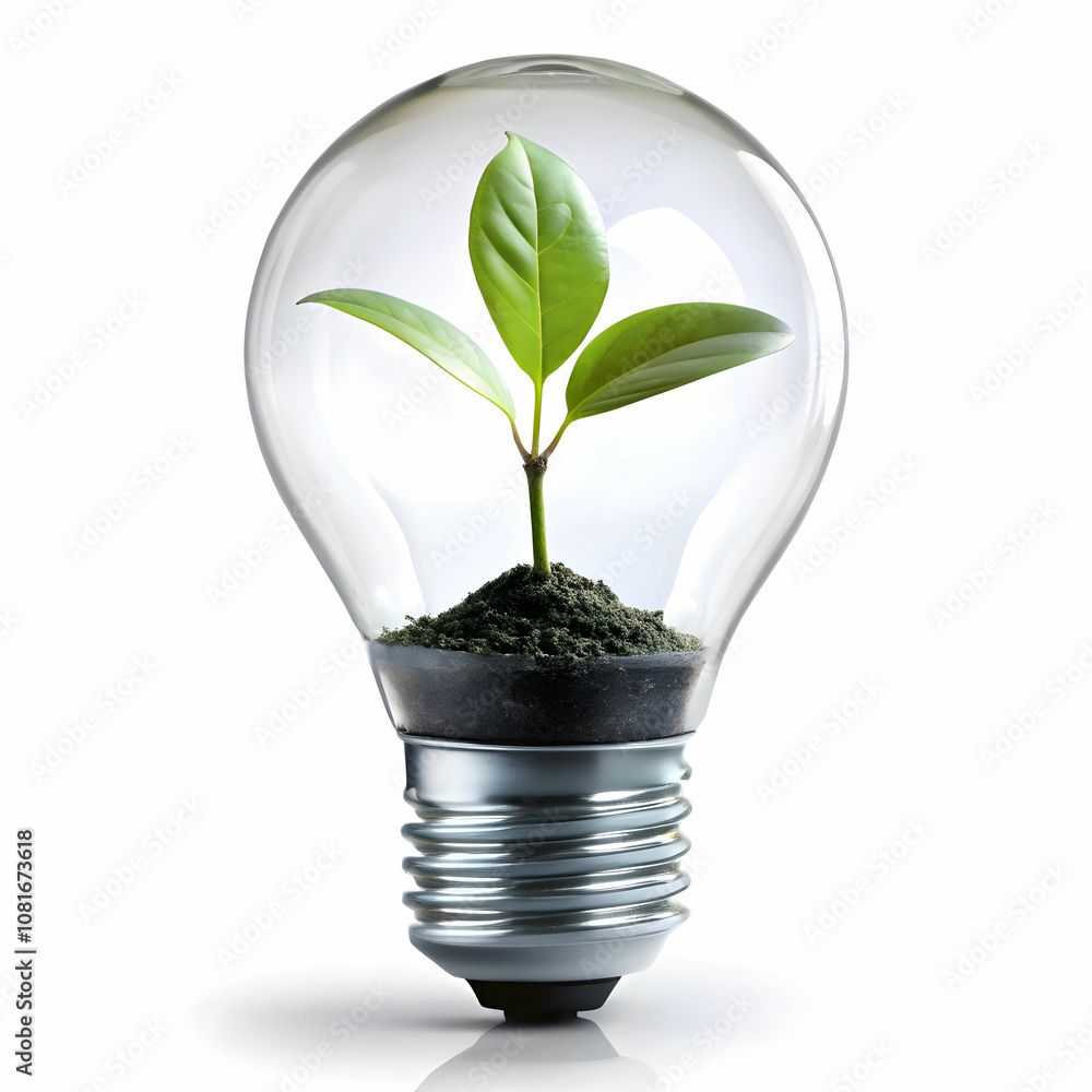 Plant Growing in a Bulb, Isolated on White Plant Growing in a Bulb, Isolated on White