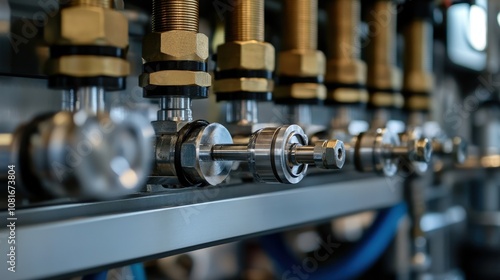 Close-up of Industrial Metal Piping and Valves