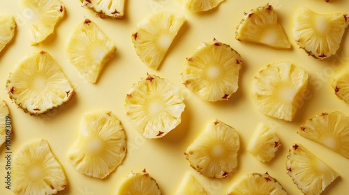 A close up of a yellow pineapple with the top cut off