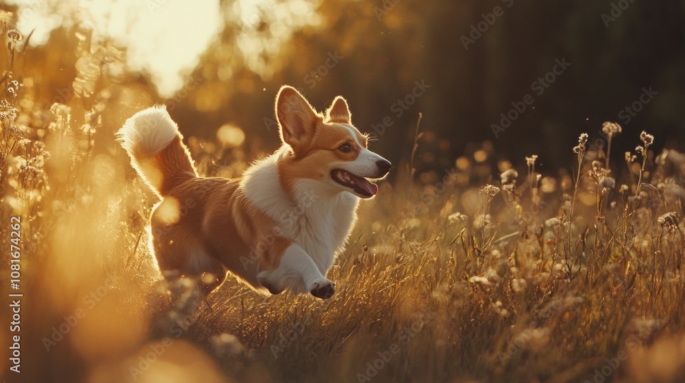A dog is running through a field of tall grass A dog is running through a field of tall grass