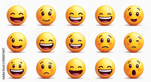 Emoji Faces Collection Illustration Featuring Varied Expressions for Social Media and Graphic Design