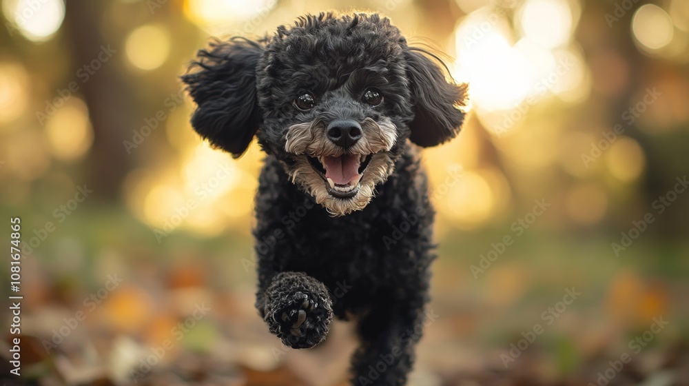 A black poodle is running in the grass A black poodle is running in the grass