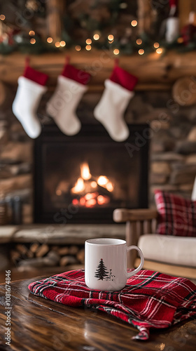 Wallpaper Mural Set with white mug for mockup. The mug with the christmas decorations.
 Torontodigital.ca