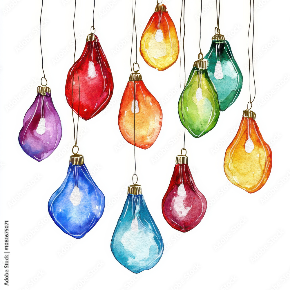 Colorful hanging Christmas lights in various shapes and hues create festive atmosphere, perfect for holiday decorations and celebrations Colorful hanging Christmas lights in various shapes and hues create festive atmosphere, perfect for holiday decorations and celebrations