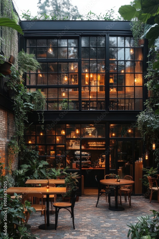 A restaurant with a lot of greenery and a lot of light A restaurant with a lot of greenery and a lot of light