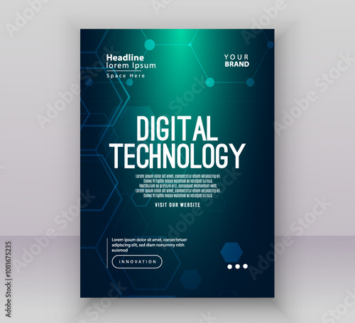 Poster brochure cover banner presentation layout template, Technology digital futuristic internet network green blue gradient background, Abstract cyber future tech, Ai big data business flyer vector