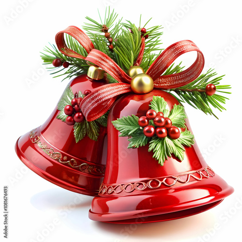 Shiny Red Christmas Bells Decorated with Colorful Ornaments