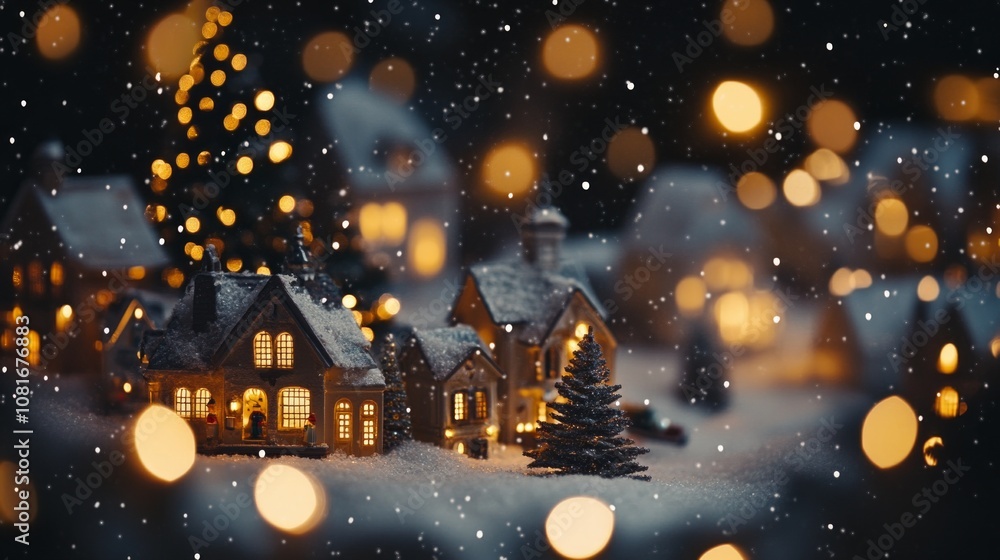 A small village with houses and a tree A small village with houses and a tree