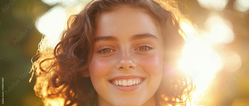 A joyful young girl smiling in the sunlight, radiating happiness. A joyful young girl smiling in the sunlight, radiating happiness.