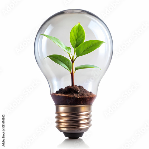 Wallpaper Mural Plant Growing in a Bulb, Isolated on White Torontodigital.ca