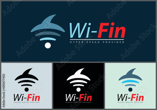 wifi fin shark marine connection logo set template design
