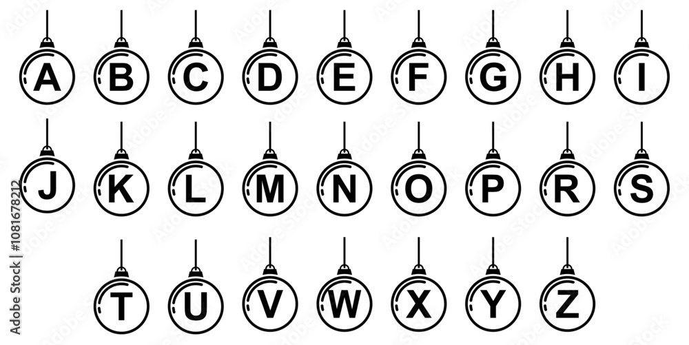 Christmas ball typography alphabet editable text, font in baubles, lettering. seasonal greeting card template, Merry Christmas and Happy New Year vector illustration Christmas ball typography alphabet editable text, font in baubles, lettering. seasonal greeting card template, Merry Christmas and Happy New Year vector illustration