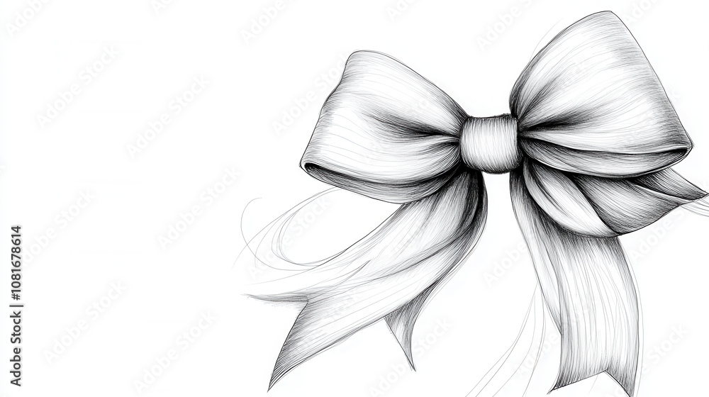 Naklejka premium detailed black and white illustration of decorative hair bow, showcasing elegant lines and textures. This artwork captures beauty and simplicity of classic accessory