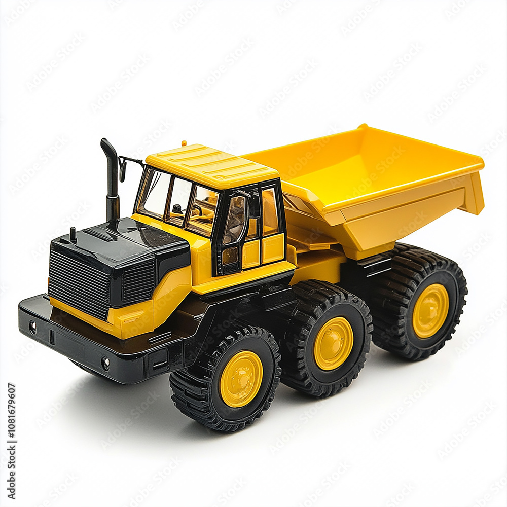 A yellow construction vehicle with a black cab isolated on white background A yellow construction vehicle with a black cab isolated on white background