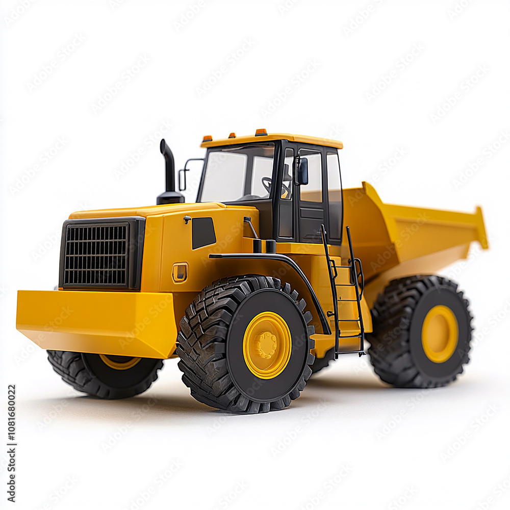 A yellow construction vehicle with a black cab isolated on white background A yellow construction vehicle with a black cab isolated on white background