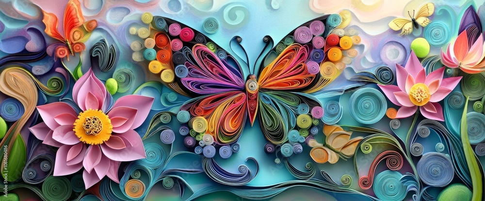 A stunning butterfly is surrounded by blooming flowers, showcasing intricate designs and bright colors in a beautifully crafted garden setting A stunning butterfly is surrounded by blooming flowers, showcasing intricate designs and bright colors in a beautifully crafted garden setting