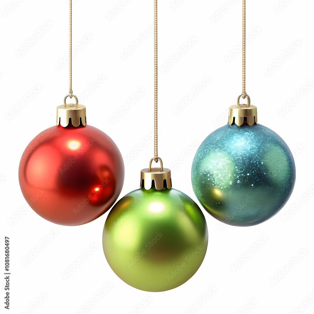 Set of Three Hanging Christmas Ornaments in Festive Colors