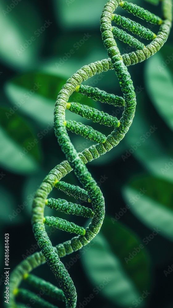 A vibrant green DNA helix intertwined with leaves, symbolizing the connection between genetics and nature. A vibrant green DNA helix intertwined with leaves, symbolizing the connection between genetics and nature.